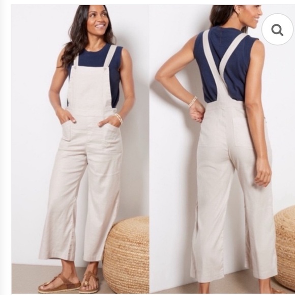 Evereve Pants - Evereve Beth Cream Linen Blend Wide Leg Crop overalls, 31